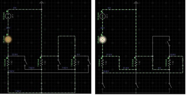 Star-Delta Circuit Simulation (left: star, right: delta)