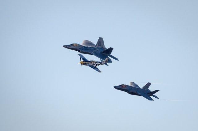 Heritage Flight: F-22, F-35, P-51