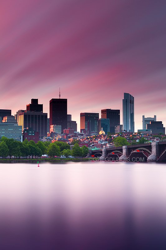 Sunrise Light over Beacon Hill and Charles River with Downtown Boston Skyline