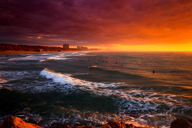 surfers at sunset - Tel-Aviv beach