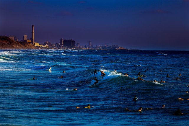 surfing in Tel-Aviv beach