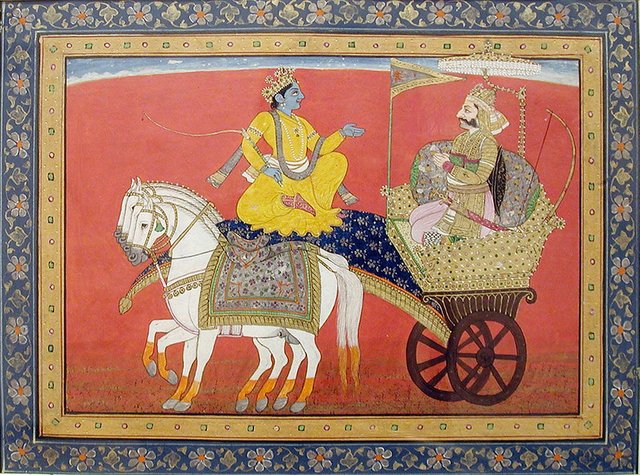 Dialogue between Krishna and Arjuna on the battlefield of Kurukshetra.jpg