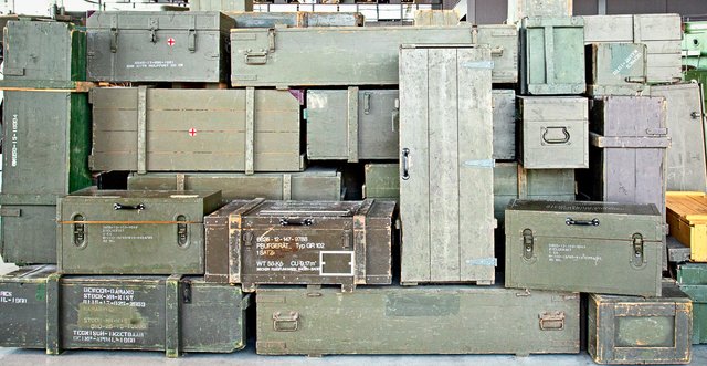 Pile of army boxes