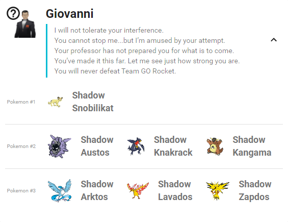 Die möglichen Pokémon von Giovanni