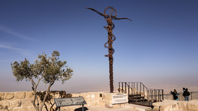 The Brazen Serpent Monument on the top of Mount Nebo