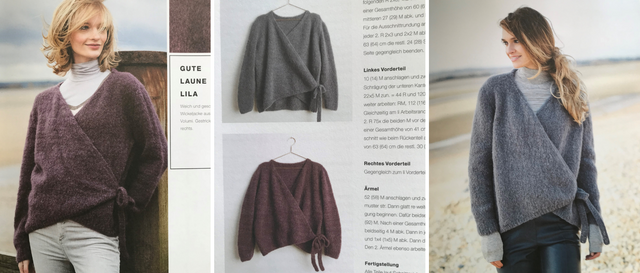 photos of a hand knitted wrap cardigan from a knitting magazine