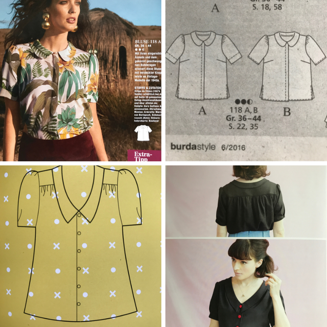 examples of sewing patterns for vintages blouses from Burda magazin and Love at first stitch