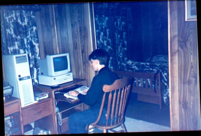 Trolling some dude on a BBS back in 1989 or so on my friend's blazing fast 486 DX2 66Mhz Turbo