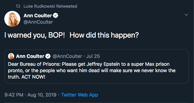 Ann Coulter on Twitter   I warned you  BOP  How did this happen  https   t.co SNkaMumWWb    Twitter.png