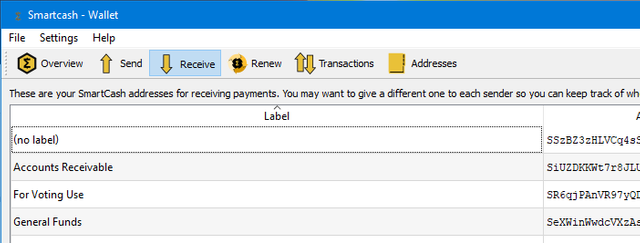 Receive tab smartcash