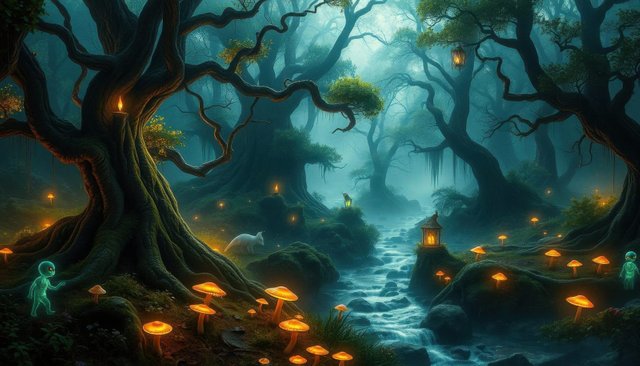 Enchanted Forest with Glowing Mushrooms