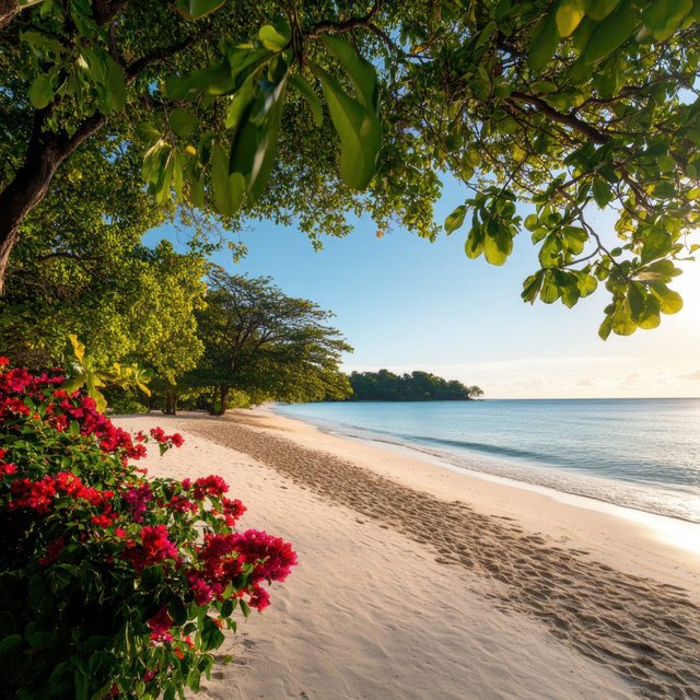 Pristine beach with tropical vegetation