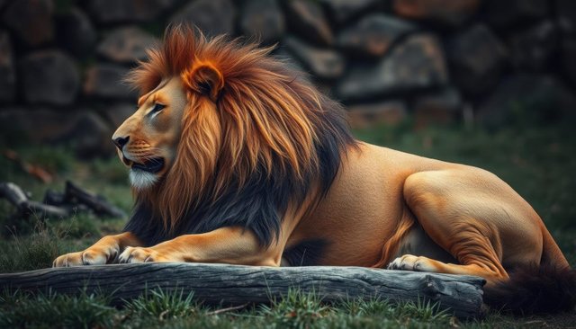 Powerful Lion Resting in Nature