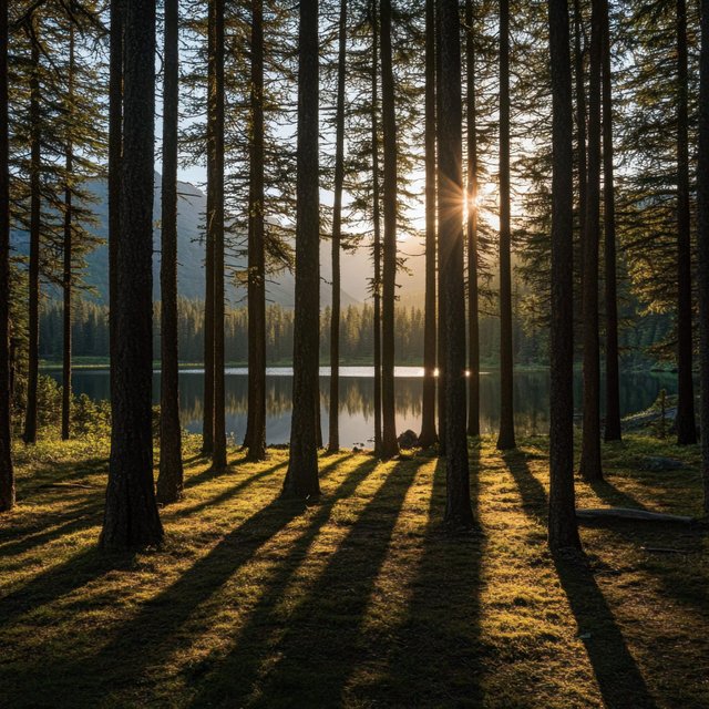 Serene forest lake at sunrise