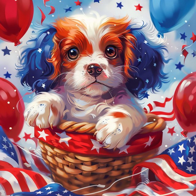 4th of July puppy with balloons