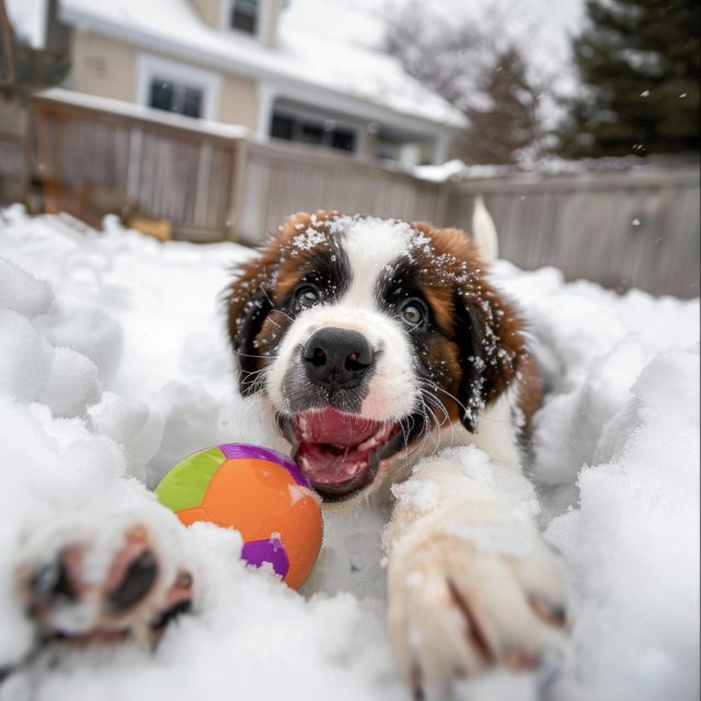 Playful puppy in snow