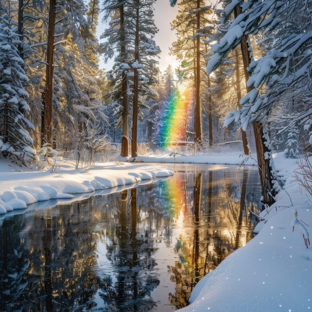 Vibrant Rainbow Over a Snowy Landscape