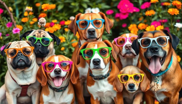 Group of Dogs with Glasses