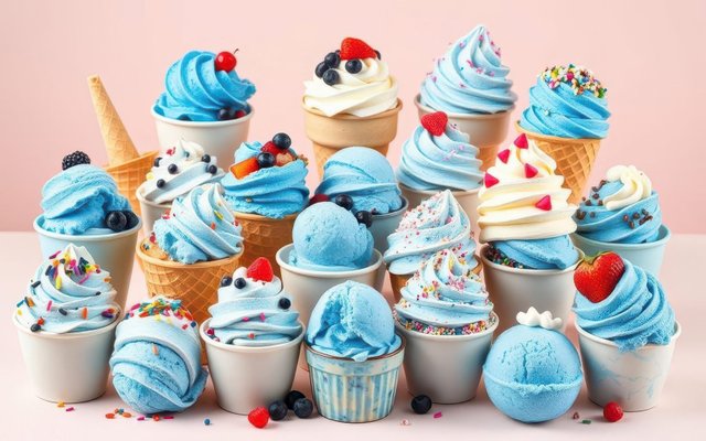 Bright Blue Ice Cream Variety