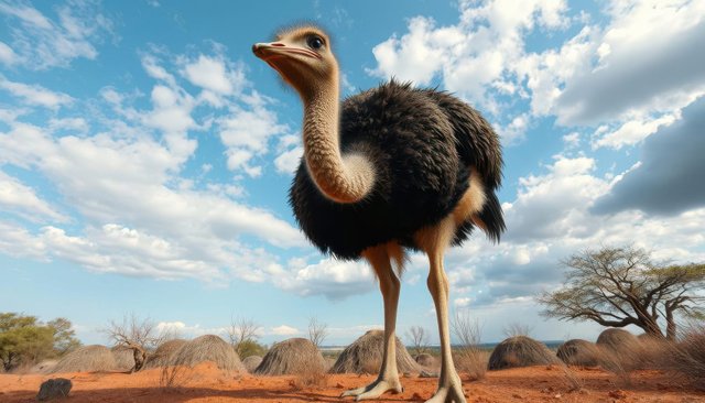 Ostrich in African Landscape