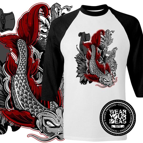 Batik Shirt Koi Art Men DTG printing WEAR YOUR IDEAS WYI (Raglan 3.jpg