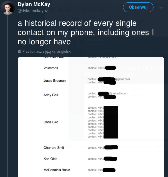 Dylan McKay na Twitterze: "a historical record of every single contact on my phone, including ones I no longer have"