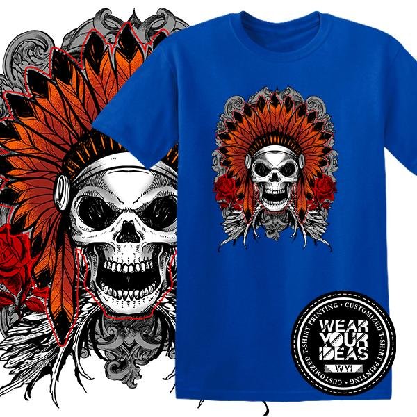 Batik Shirt Skull Art Men DTG printing WEAR YOUR IDEAS WYI (Blue).jpg