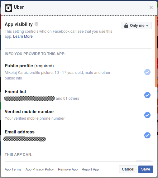Uprawnienia do konta na Facebooku uzyskane przez Uber