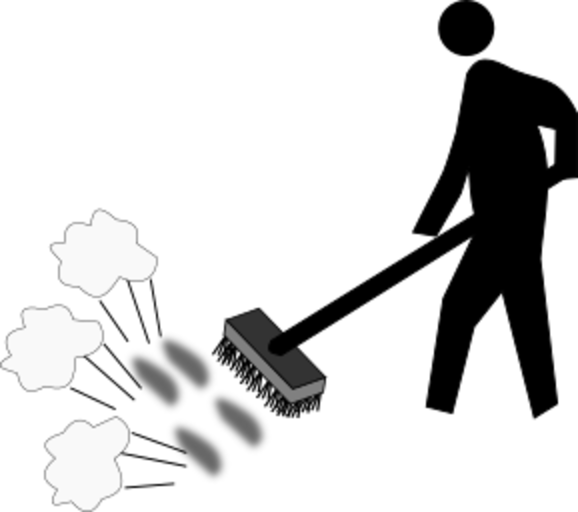 Illustration of a man sweeping dust with a broom
