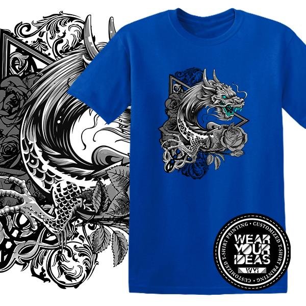 Batik Shirt Dragon Art Men DTG printing WEAR YOUR IDEAS WYI (Blue).jpg