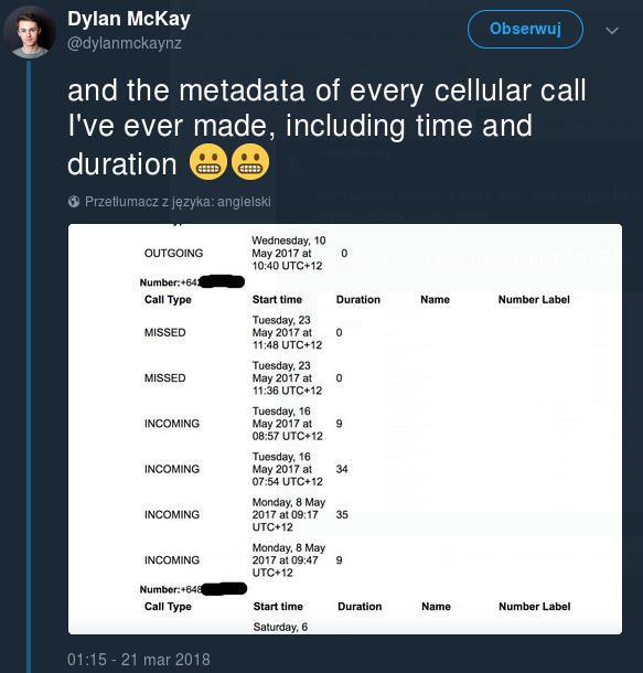 Dylan McKay on Twitter: "and the metadata of every cellular call I've ever made, including time and duration"