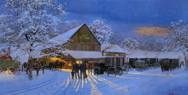 dave-barnhouse-the-gathering-place-county-auction-painting-horses-carts-winter-snow-night-auction.jpg