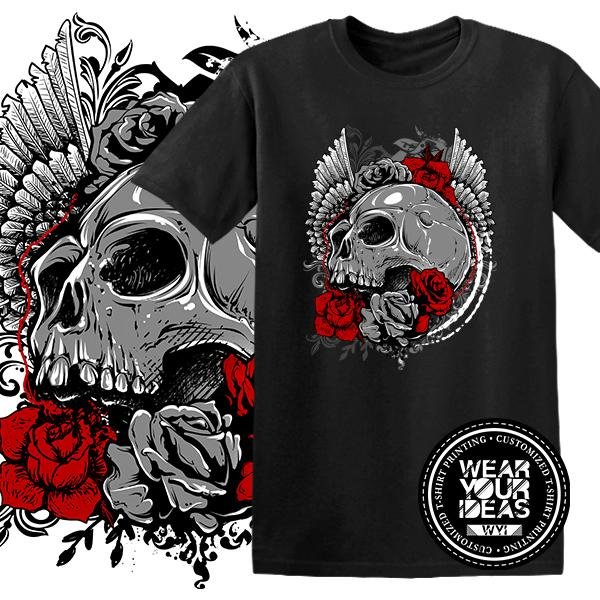 Batik Shirt Skull Rose Art Men DTG printing WEAR YOUR IDEAS WYI (Black).jpg