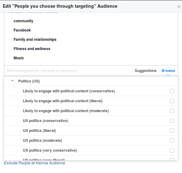 Targetting people by their political interests on Facebook ads