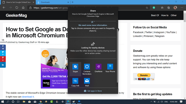 microsoft edge chromium share dialog box