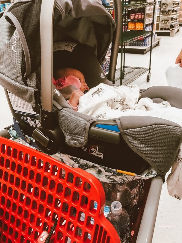 Olivia's First Shopping Trip: Binxy Baby Shopping Cart Hammock featured by popular California life and style blogger Haute Beauty Guide