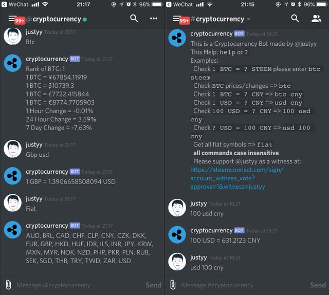 Discord 虚拟货币查询机器人上线了 内含cnsteem Discord 频道 Steemit