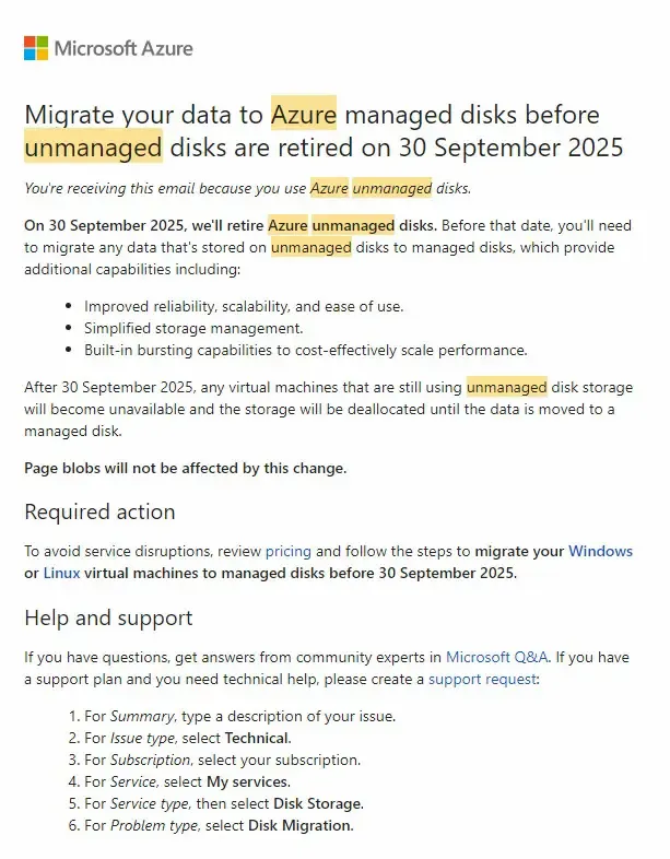 Microsoft Azure is Retiring the "Unmanaged Disks"