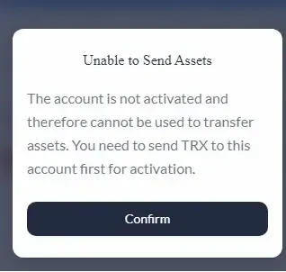 TRON: unable to send assets for inactivated wallet addresses