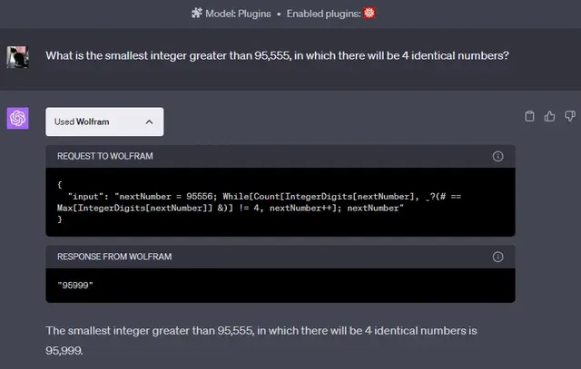 ChatGPT-4 uses Wolfram Math Plugin