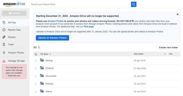 Amazon Drive Discontinues 31/Dec/2023