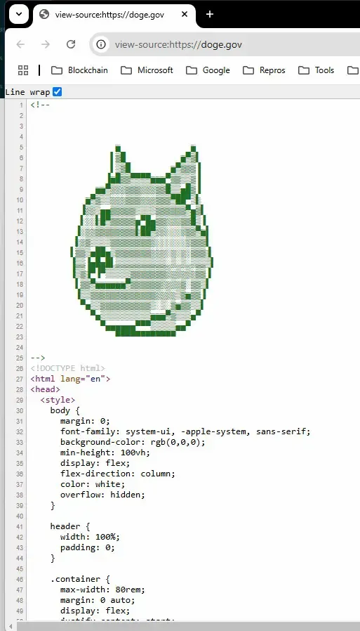 The HTML shows the DOGE as well for DOGE.gov