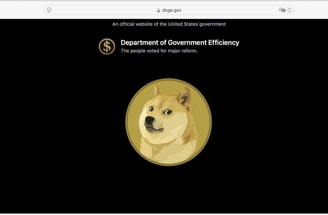 Department of Government Efficiency Front Page shows the Logo of the DogeCoin.