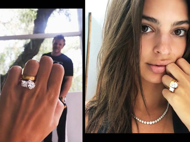 Replica of Emily Ratajkowski - Pear and Princess Cut Diamond Engagement Ring