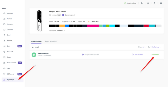 Store Doge on Ledger Live