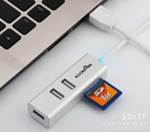 Rocketek 3-Port USB 3.0 2.0 Aluminum Portable Data Hub Adapter with SD TF Micro SD Memory Card Reader Adapter Combo for Mac PC USB Flash Drives and Other Devices - rocketeck (1).png