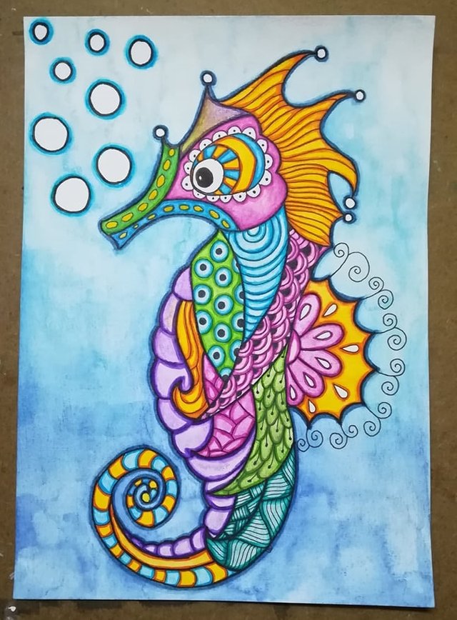 seahorse drawing with color