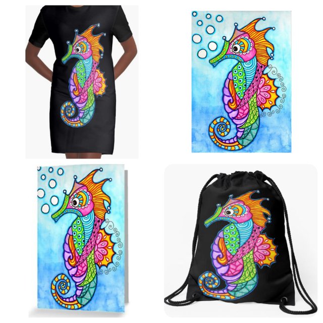 seahorse doodle with color