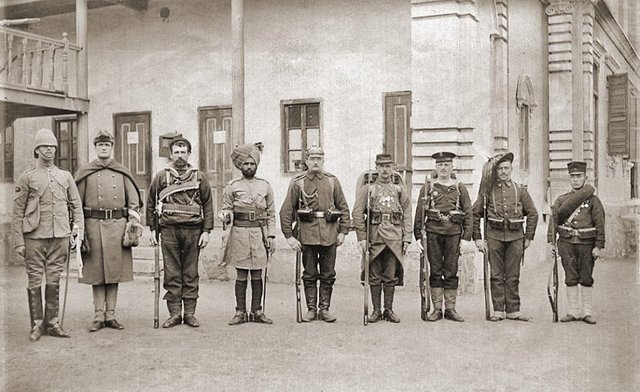 1900. Troops of the 8 Nations in Tianjin, China during the Boxer Rebellion 