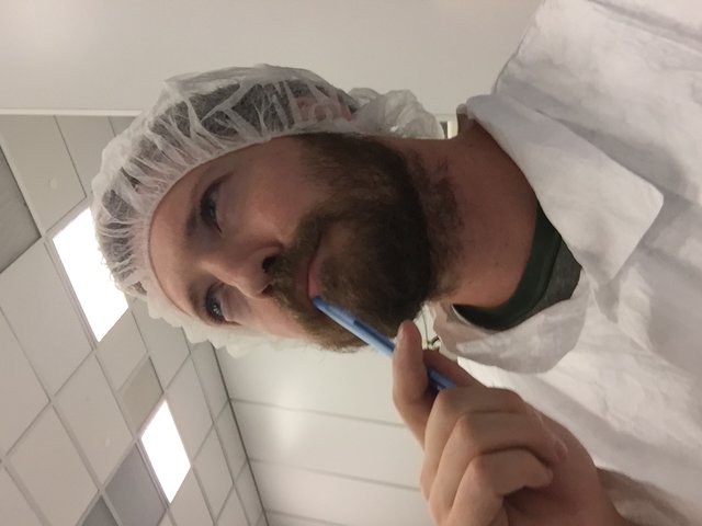 Image of me pondering in the cleanroom